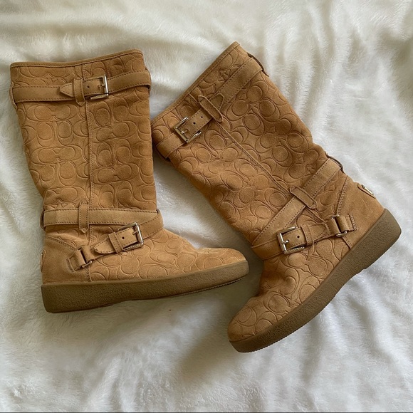 Coach Thelma Tan Suede Logo Boots size 7.5